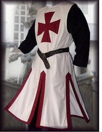 Costume de reconstitution de chevalier templier médiéval pour hommes, robes de cosplay, manteau de croisé, manches longues, grande taille