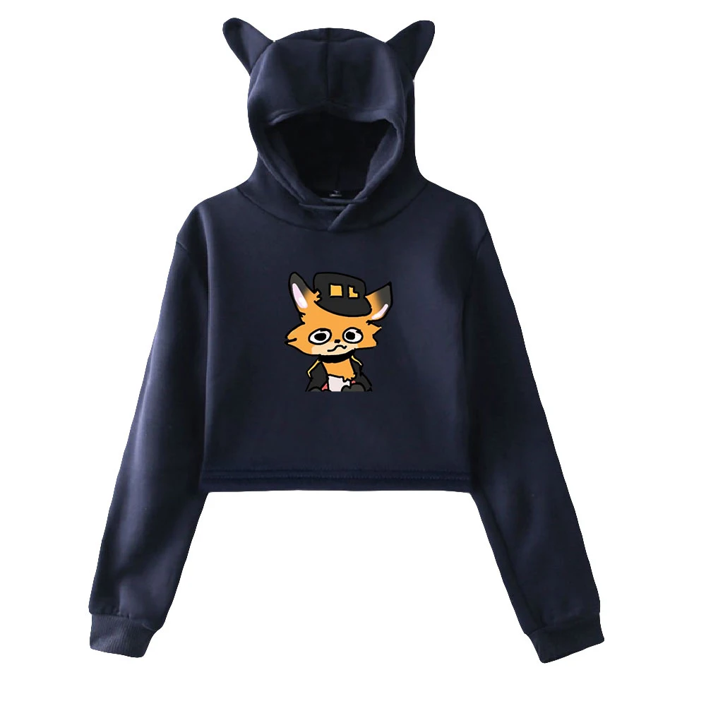 

Fundy Print Cat Cropped Hoodies Girl Long Sleeve Hooded Pullover Crop Tops Sweet Sexy Loose Tide Streetwear Casual Style