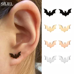 Stainless Steel Bat Stud Earrings For Women Men Punk Funny Halloween Party Gift Black Bat Earings Studs Jewelry Wholesale