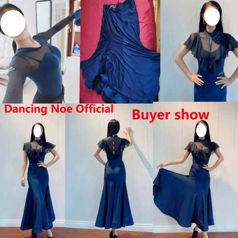 Women\'S National Standard Dance Clothes New Mesh Long-Sleeved Jumpsuit Skirt Suit Ballroom Dance Competition Dress Wear DN7128