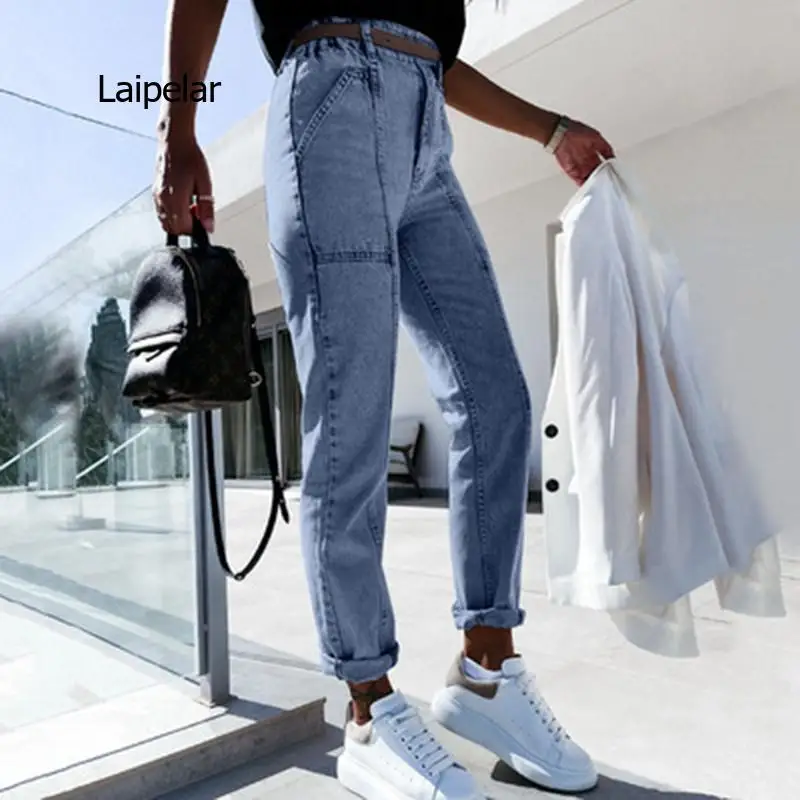 Summer Harajuku Casual Trousers High Waist Washed Jeans Woman's Pocket Loose Fashion Street Pencil Pants Office Trousers Autumn