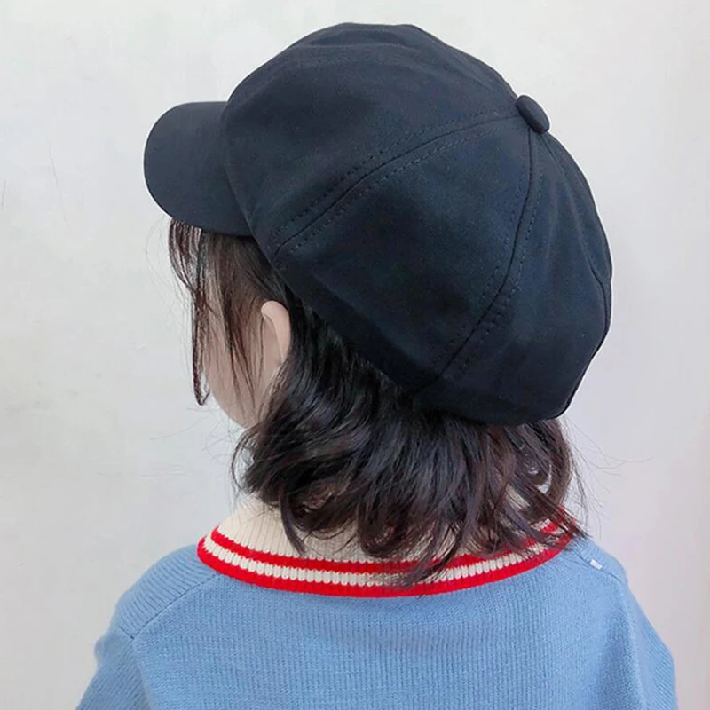 YOYOCORN New Children\'s hats autumn and winter boys caps British plaid octagonal hats Korean version Japanese wild girls berets