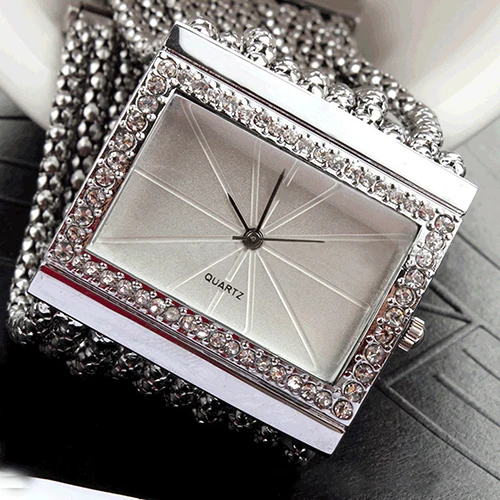 Quartz Wristwatch Women\'s Watch RelogioFeminino Silver Tone Band Rhinestone Bangle Bracelet Watch For WomenMontreFemmeRelojMujer