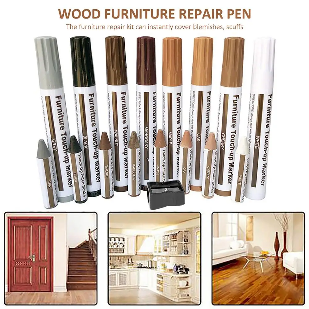 21pcs Furniture Touch Up Markers Filler Sticks Wood Scratches Restore Kit Wood Scratch Patch Paint Pen Wood Composite Repair