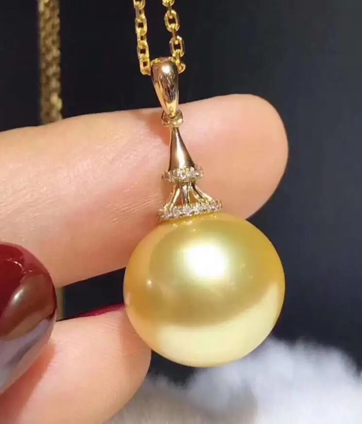 

free shipping noble jewelry Natural 12-13mm SouthSea pearl necklace Pendant 18k