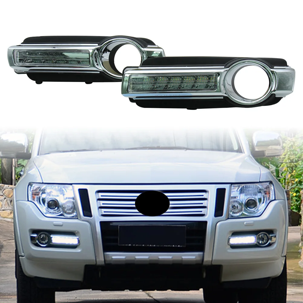 

For Mitsubishi Pajero Montero V93 V97 2015 2016 2017 2018 2019 Car Turn Signal LED Daytime Running Lights DRL Fog Light Trim