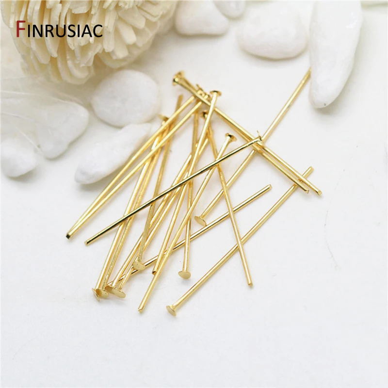 Supplies For Jewelry 14K Real Gold Plated Flat Head Pins DIY Jewellery Making Components 50pcs/lot Promotion