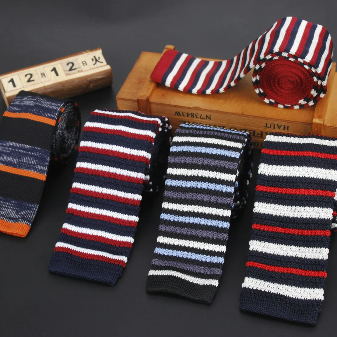 Popular Knit Neck Tie Concise Polyester Weave Tie Navy Grey Black Men Tuxedo Banquet Gift Accessory Fashion Stylish Knitting Tie