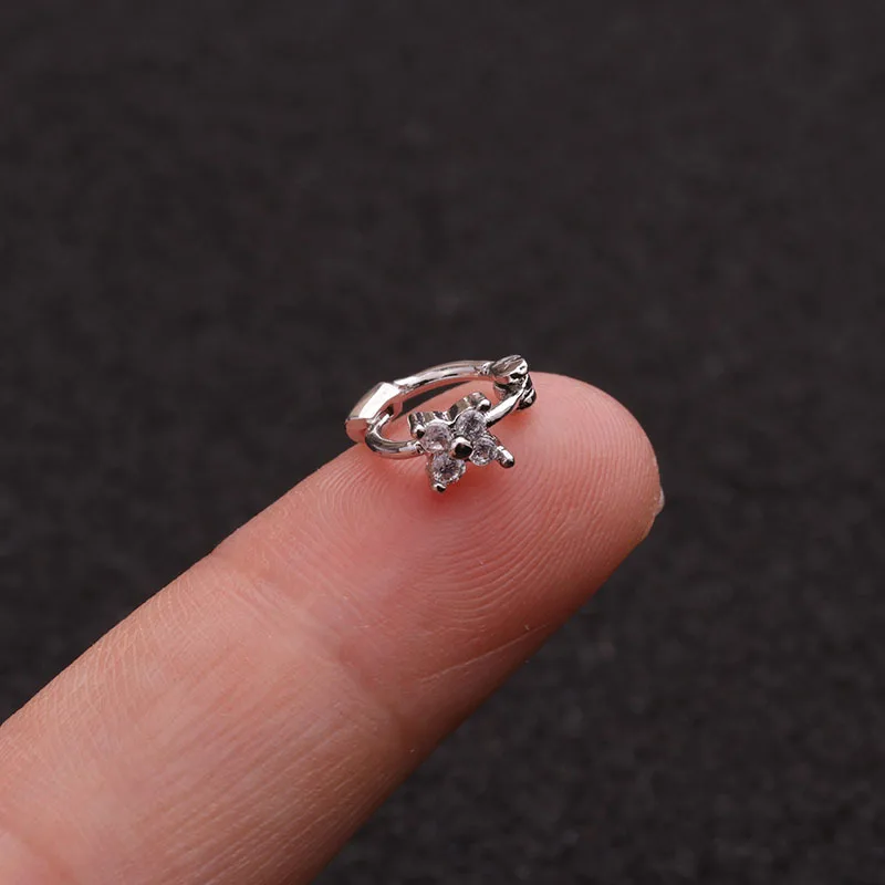 1 PCS Simple Small Zircon Mini Flower Ear Hoop Cartilage Cuff Clip Earring Cute 5 mm Circle Copper Hoop Ear Piercing Jewelry