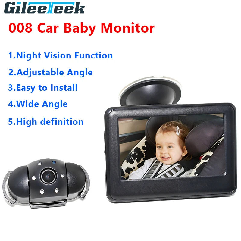 Layar LCD 4.3 Inci Monitor Bayi Mobil 008 dengan Monitor Sudut Lebar Visi Malam Monitor Anak Bayi Mobil Dapat Disesuaikan 120 Derajat