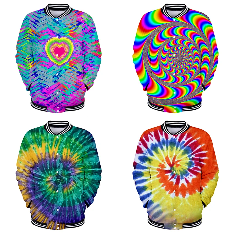 

3d Baseball Jacket Coat Tie-Dye Colorful Costume Fashion Men Women Hoodie Sweatshirts Long Sleeve Hip Hop 3D Hoodies Jackets Top