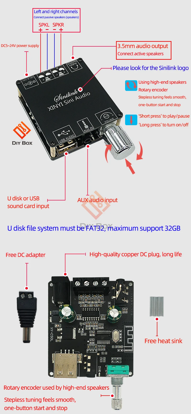 Bluetooth 5.0 TPA3116 Digitaler Leistungsverstärker-Board Dual-Kanal 50W*2 100W*2 Lautsprecher Stereo Audio AMP Modul XY-C100L XY-C100H – Detail 17