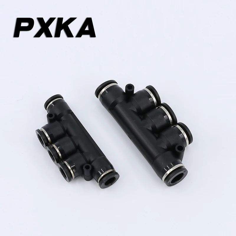 Pneumatic black plastic five-way quick air pipe quick plug adapter reducer PK-4/6/8/10/12mm