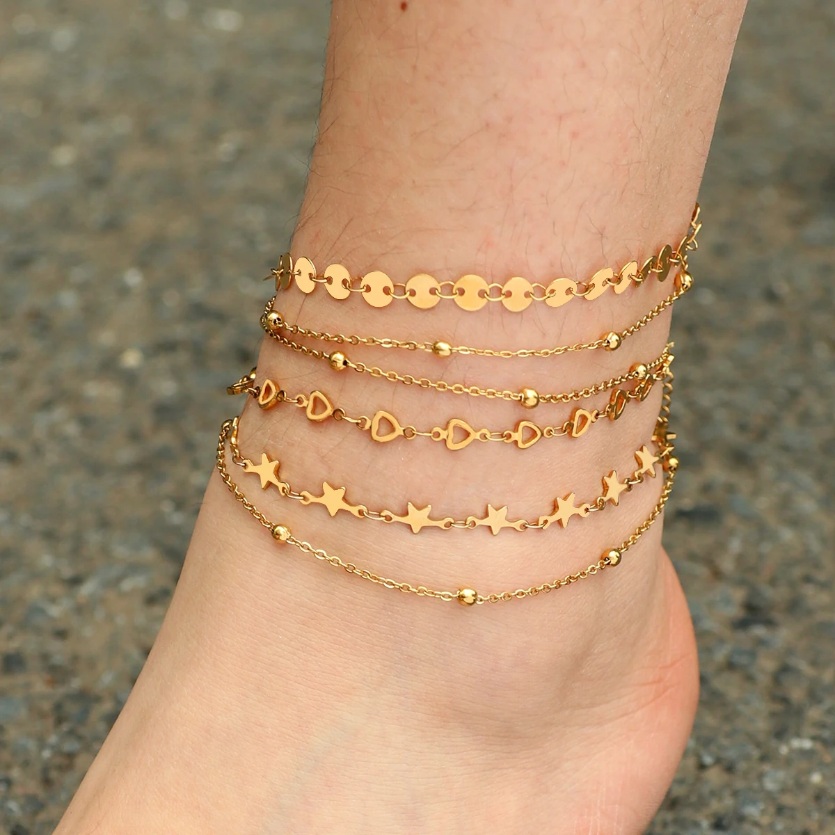 Boho Anklets Foot Jewelry for Women Gold Color Stainless Steel Chian Barefoot Ankle Bracelets Accessories