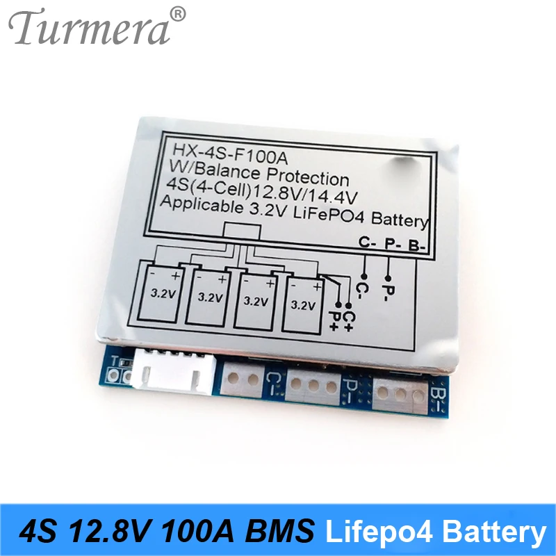 Turmera 4S 12.8V 100A BMS Lifepo4 Protection Board Separate Port with Balance for E-bike Boat and Uninterrupted Power Supply 12V