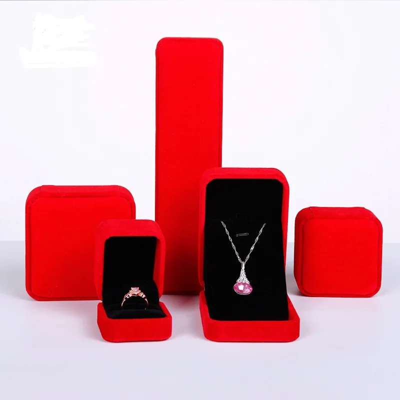 

New Arrive Luxury Square Red Velvet Jewelry Packaging Box For Ring Earrings Necklace Pendant Display Case Storagre For Gift