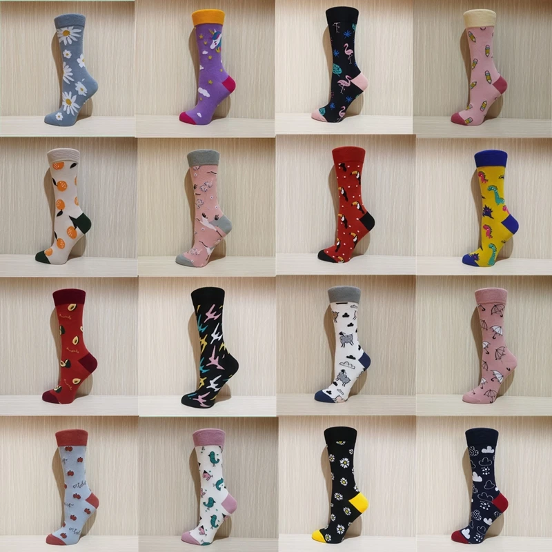 Fashion Harajuku cartoon woman socks unicorn flamingo sheep dinosaur crane animal woman socks hip hop skateboarding girl socks