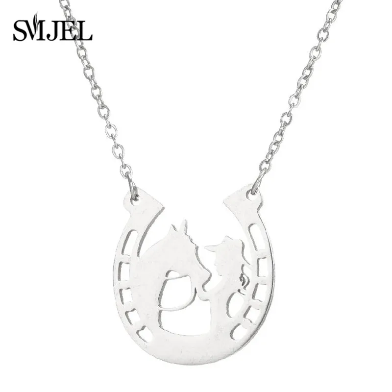 Stainless Steel Horseshoe Pendants Necklaces Design Loving Horse and Girl Necklace Movie Jewelry Party Accessories 2024 Gifts