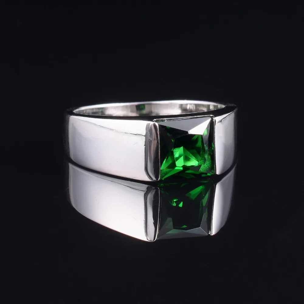 Men\'s Eternity 925 Sterling Silver Square natural green gemstone Stone Solitaire Ring Size 8-12