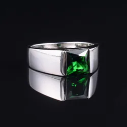 Men's Eternity 925 Sterling Silver Square natural green gemstone Stone Solitaire Ring Size 8-12