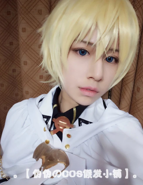 Mikaela hyakuya cosplay seraph da extremidade cosplay luz curta peruca loira cosplay anime cosplay perucas sintéticas resistentes ao calor