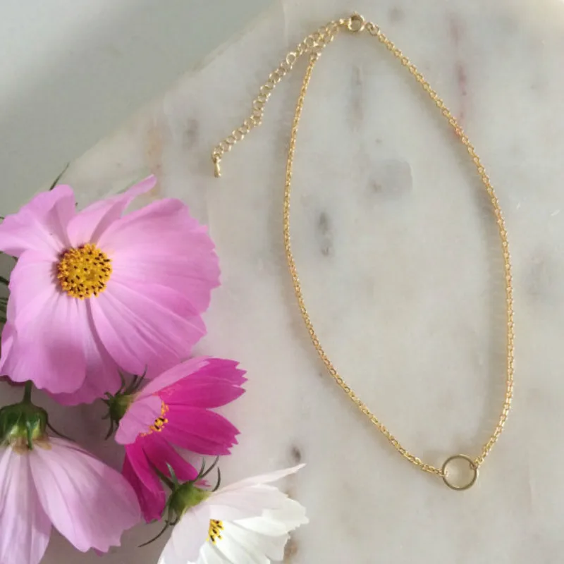 Simple Chain Metal Ring Short Choker Charm Necklace Gold-plated Necklace for Women Initial Necklace Chain Necklace