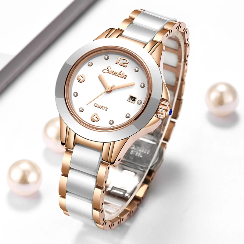 LIGE Brand Sunkta Women Watch 2024 Fashion Ladies Ceramic Wrist Watch Women Dress Watches Stainless Steel Waterproof Date Clock