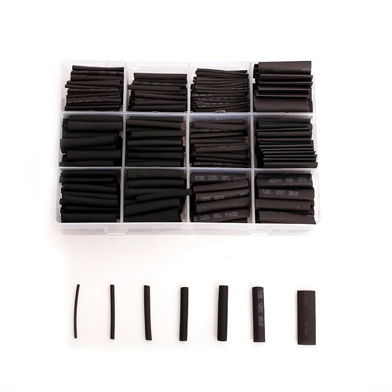 625ps Black boxed heat shrinktubing 2:1 electronic DIY kit, insulated polyolefin sheathed shrink tubing cables and cables tube