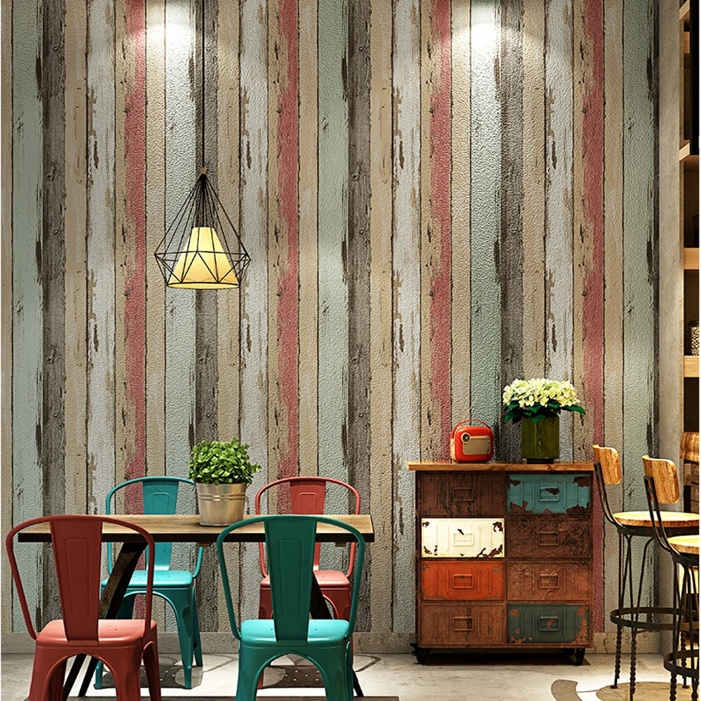 

Q QIHANG Mediterranean Retro Vintage Color Striped Living Room Restaurant Clothing Store PVC Wallpaper Roll 5.3m2