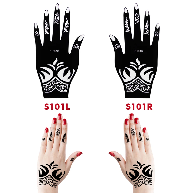 10PCS Self-Adhesive Reusable Henna Tattoo Stencils,Mehndi Indian Temporary Hand Tattoos For Body Art Painting 5 Pairs