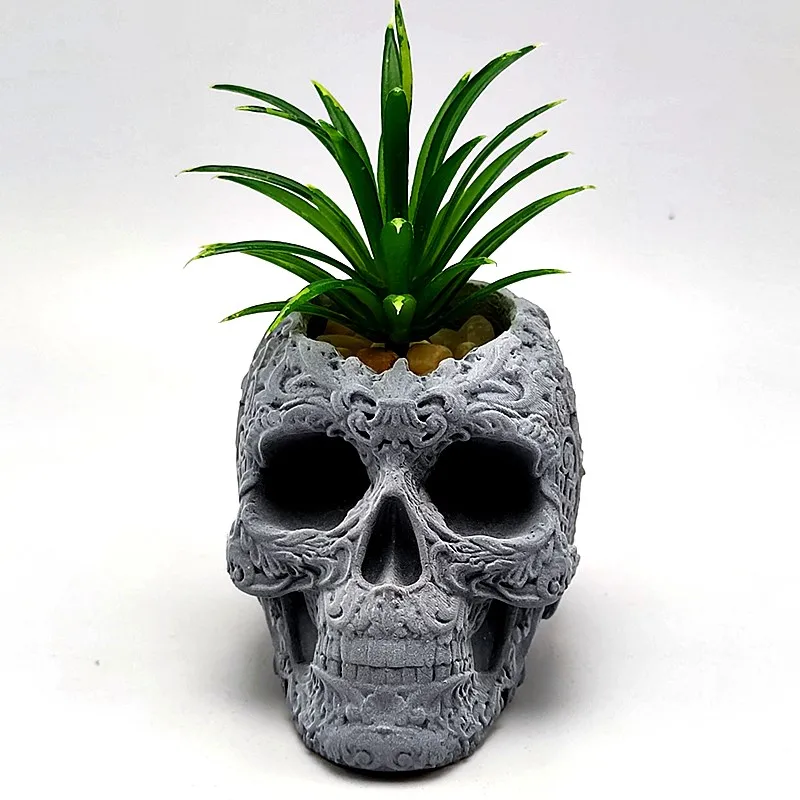 Molde de silicona para jarrón de calavera exquisito de primera calidad, herramienta de decoración Interior para maceta de yeso de resina de hormigón DIY versátil