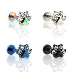 1PC Paw Labret Monroe Lip Ring Bar Stud Zircon Internally Threaded 16G Tragus Helix Ear Cartilage Piercing Earring Body Jewelry