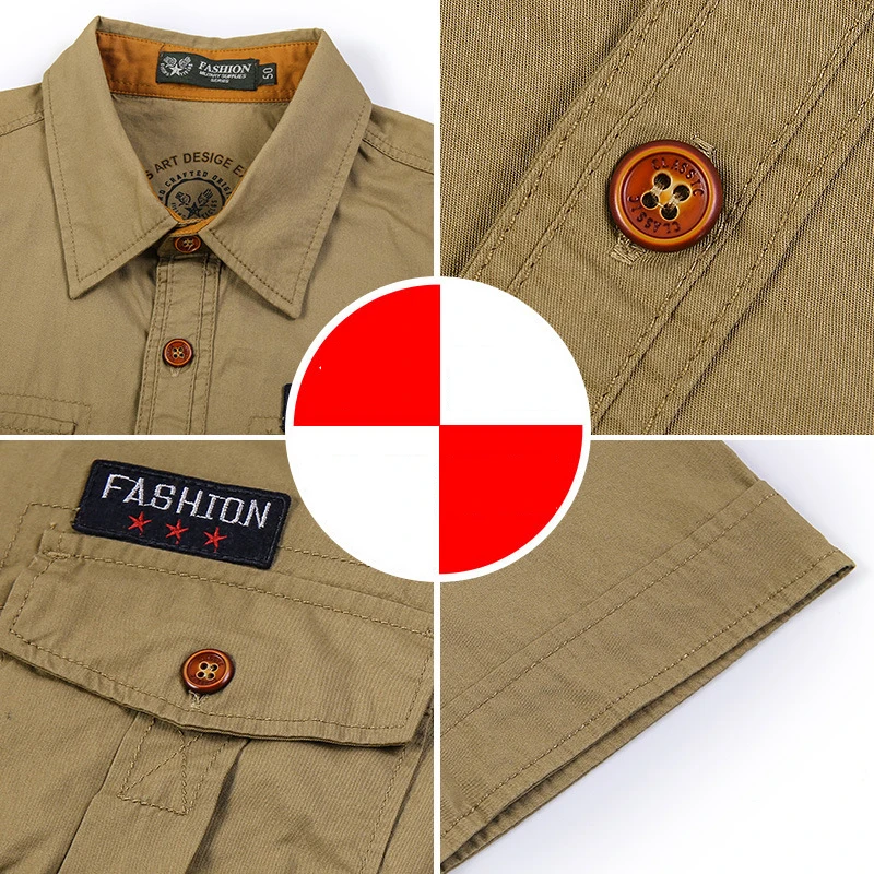 Camisa militar - Casual para hombre, manga corta en algodon puro - imagen 4