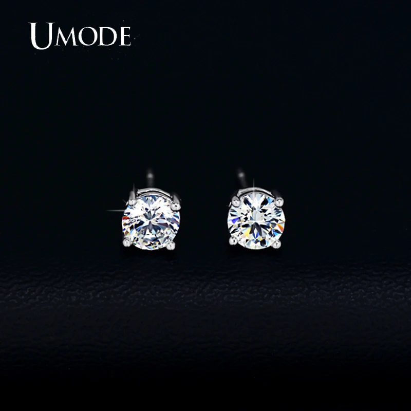 UMODE White Gold Color 4 Prong Small Cute AAA Top Grade 0.5ct Sona CZ  Post Stud Earrings Boucle D\'oreille Femme UE0142