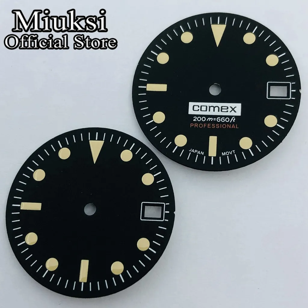 Miuksi 28.5mm black watch dial fit NH35 movement