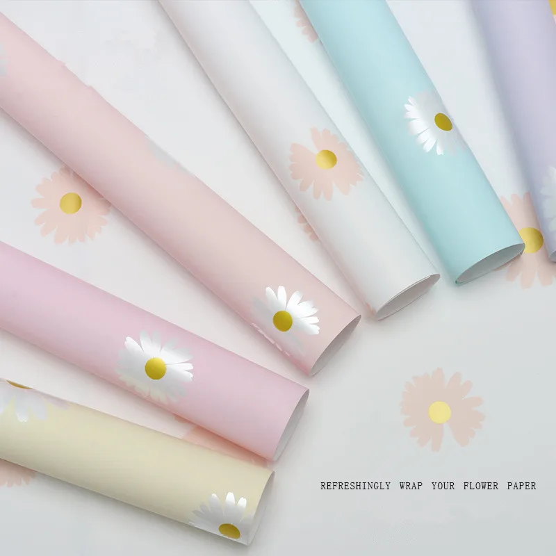 20pcs Little Daisy Korean Style Flower Wrapping Paper Gift Packaging Origami Paper Florist Supplies 58x58cm