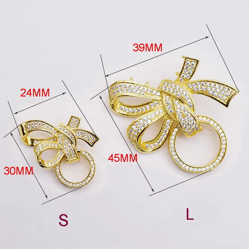 Bling CZ Silver Plated Bowknot Shape Clasp For DIY Bracelet Necklace Hidden Bow Buckle Multilayer Chain Strand Connector 2Sizes