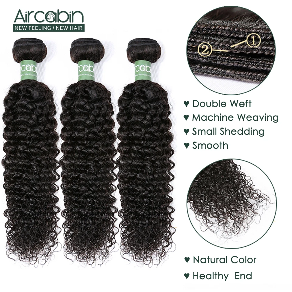 Aircabin Peruvian Kinky Curly Bundles With Closure Remy Human Hair Weave Bundles With 4x4 Lace Closure Natural Color Extensions