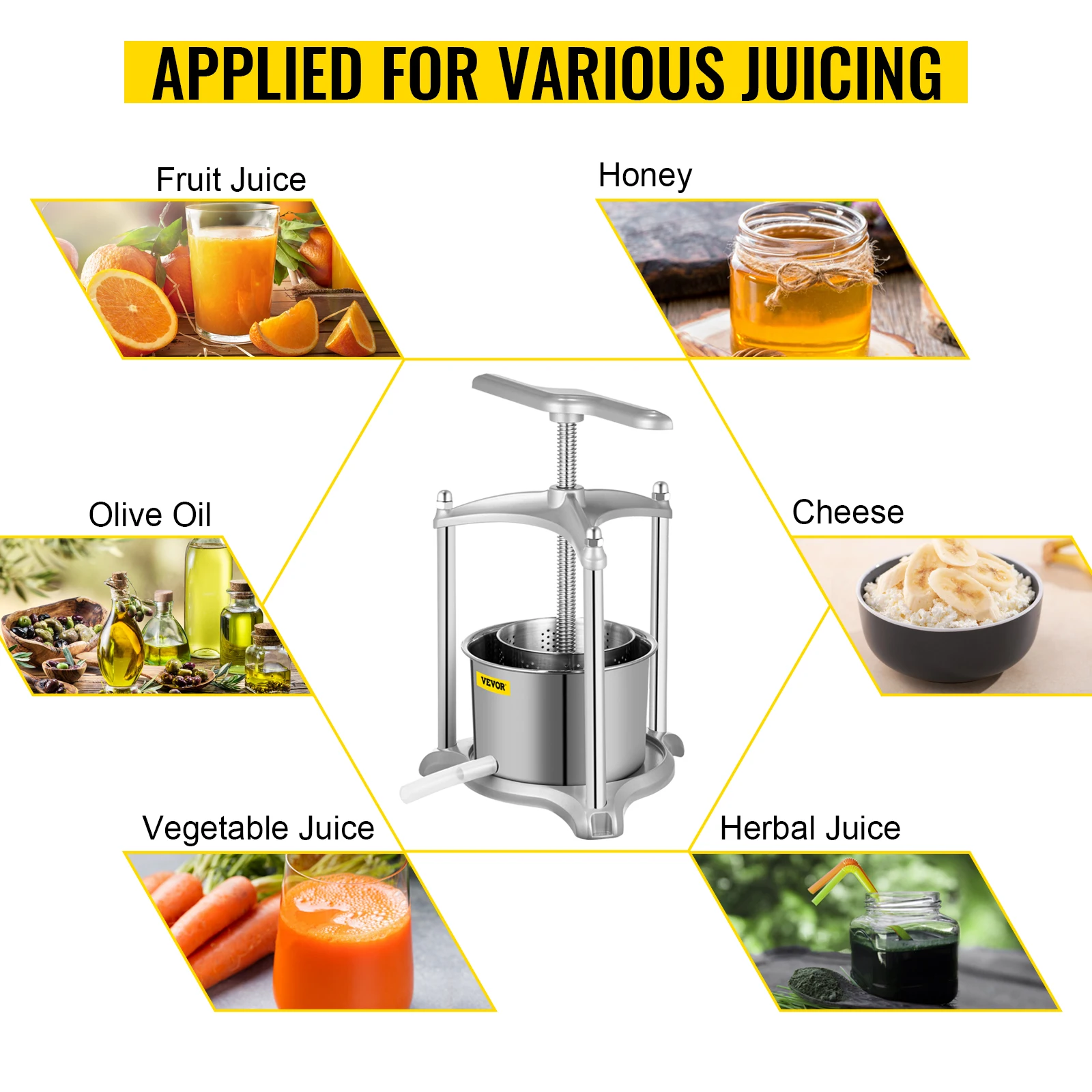 VEVOR 수동 과일 와인 프레스 스테인레스 스틸, 가정용 수동 압착기, 사이다 야채 팅크 프레스, 주방 기계, 3L, 6L