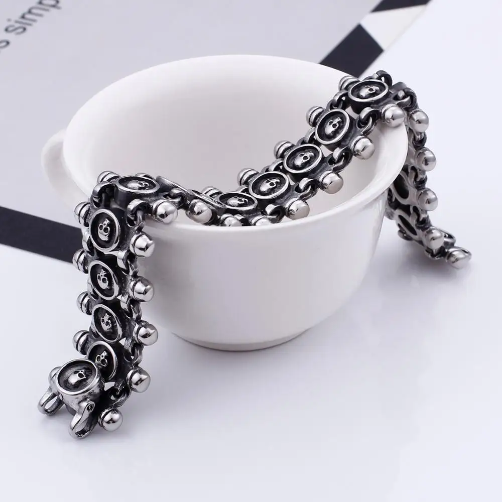 Fongten Gothic Skull Stainless Steel Bracelet For Men Silver Color Link Chain Charm Bangle Male Fashion Jewelry Wholesale