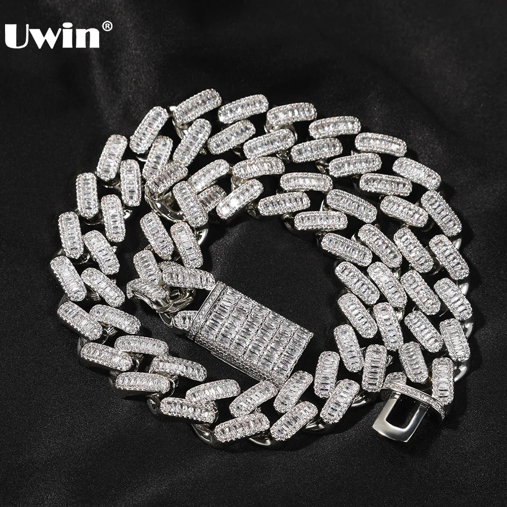 

UWIN 20mm Mens Baguettecz Chain Necklaces High Quality Iced Cubic Zirconia Heavy Miami Cuban Chain Hip Hop Jewelry Gift