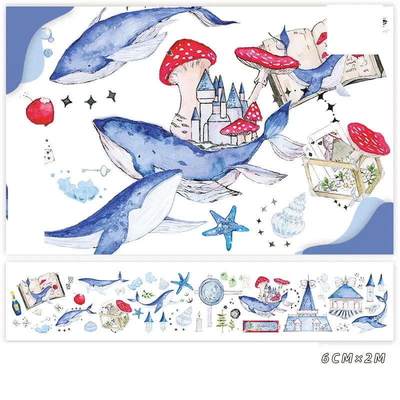 Nastro Washi 2M blu balene e funghi