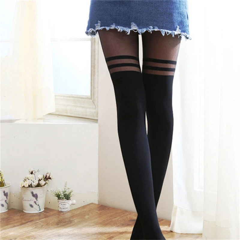 Hot Selling Sexy Women Black Fake Garter Belt Suspender Tights Over The Knee Hosiery Stockings Gifts Wholesale