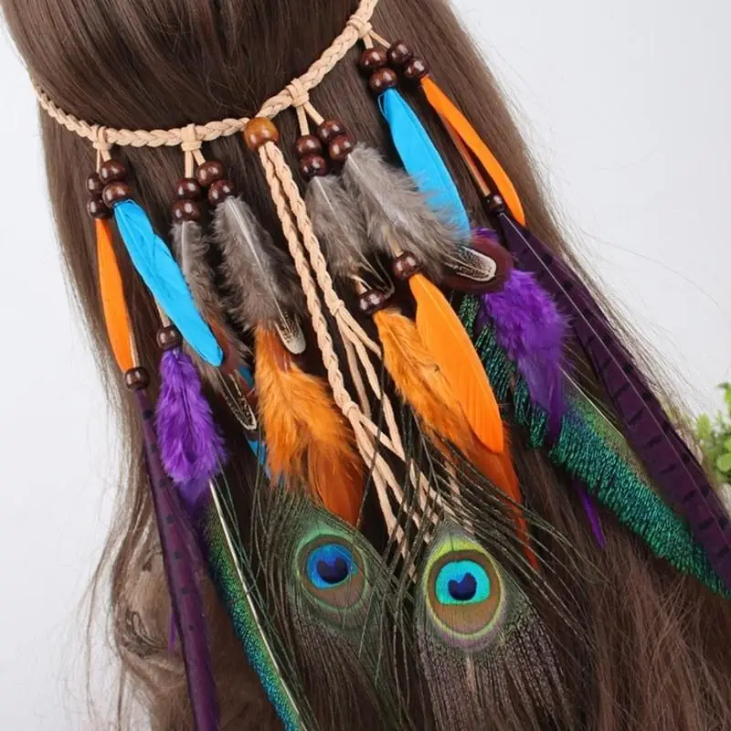 

The Gypsy Indian Feather Hair Accessories Headdress Feathers Hair Bohemia Tire Headdress Feathers Na