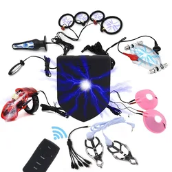 Wireless Remote Control Electric Shock Cock Cage BDSM Nipple Clamp Labia Clip Electric Stimulate Anal Plug Penis Ring SM Sex Toy