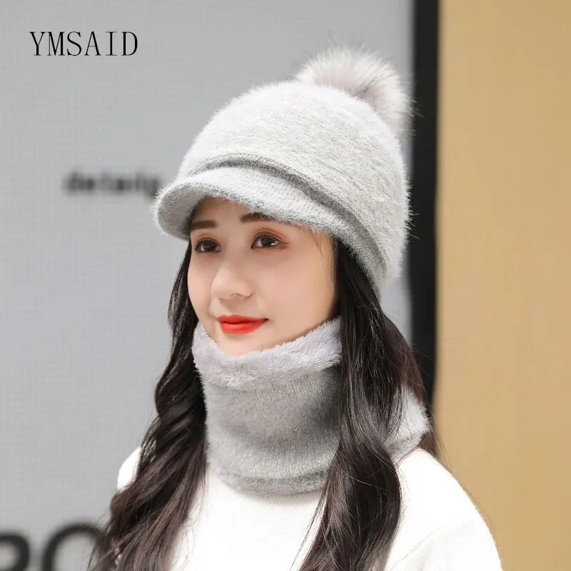Wool Blend Rabbit Ears Baseball Cap Women Winter Warm Slouchy Beanie Fuzzy Bunny Hat for Women Cute Plush Beanie with Bunny Ears  main image 2
