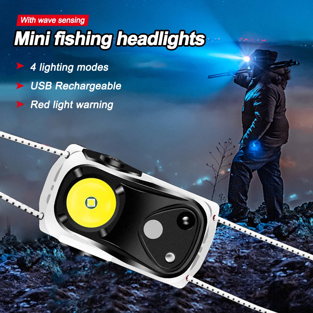 

Mini LED XPG Motion Sensor Headlamp USB Rechargeable Night Fishing Head Light 4 Light Modes Powerful Camping Light