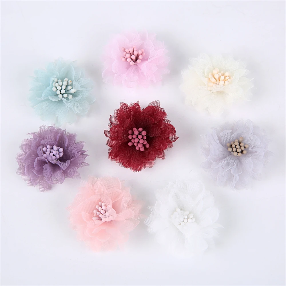 10 Stück Chiffon Künstliche Blumen DIY Blumen Kopfbedeckung Kleid Hochzeitsdekorationen Home Decor Kleidung Accessoires Haarschmuck – Detail 5