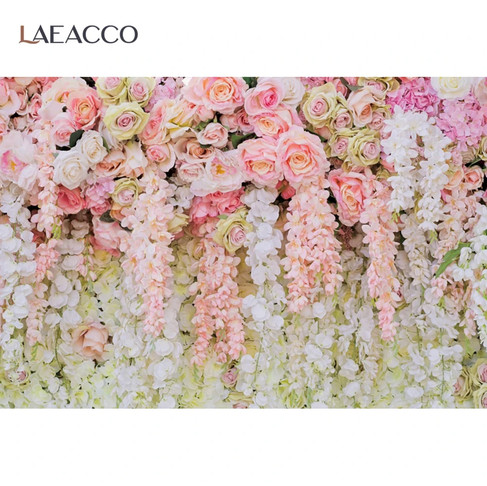 Laeacco-خلفية صور رومانسية لحديثي الولادة ، زهور وردية ، خلفية للتصوير الفوتوغرافي لمرحلة الزفاف ، صورة خلفية لاستوديوهات الصور