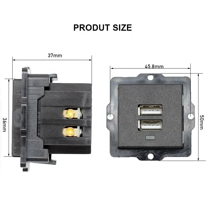 Soket Daya AC USB Tertanam Desktop Wadah DC Pengisian Daya Modul Panel Outlet 5V 220V dengan Indikator LED